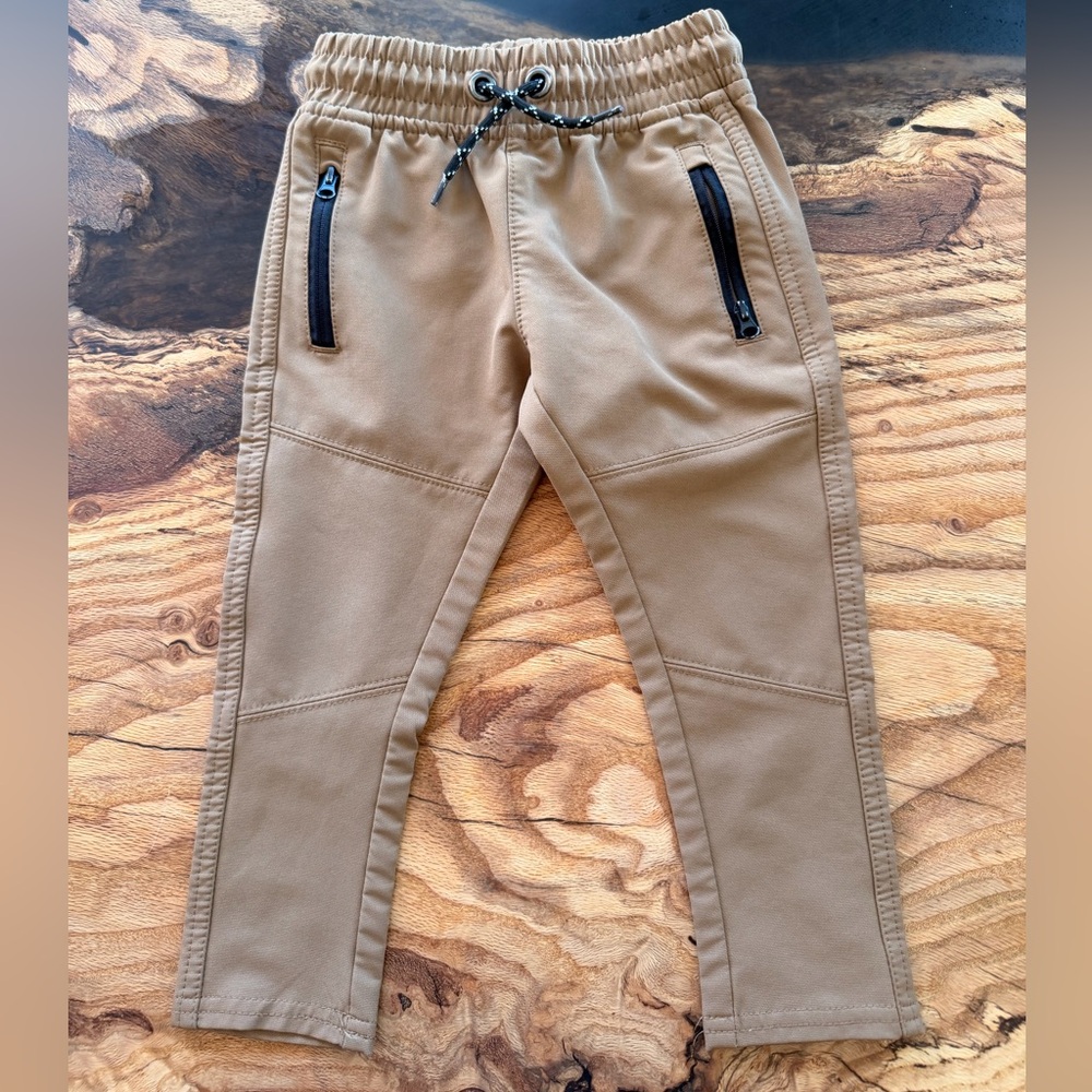 Lee Jogger Pants Toddler 2T Tan Stretch Drawstring Zipper Pockets